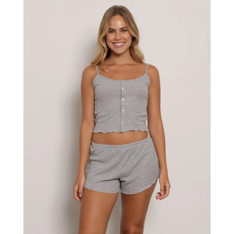 Short Doll Feminino Curto Canelado Cinza M