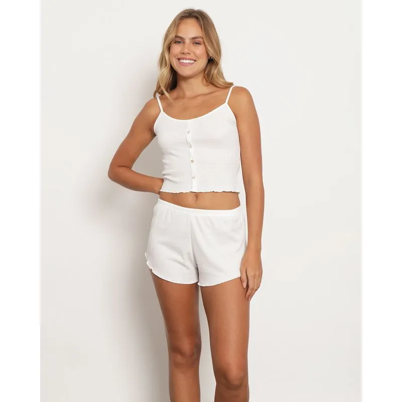 Short Doll Feminino Curto Canelado Off White G