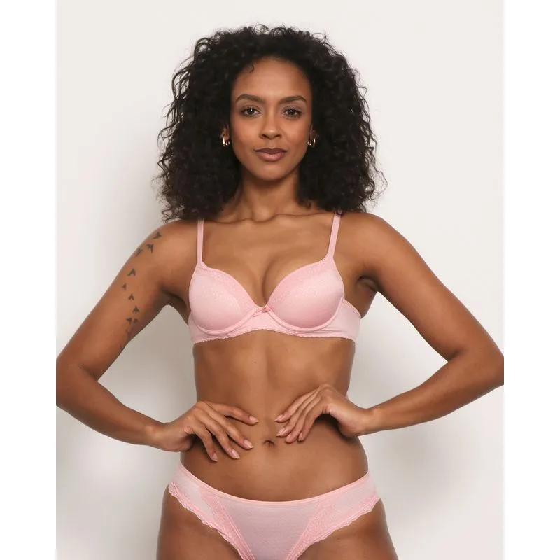 Sutiã Feminino Base Texturizado Com Bojo E Renda Rosa 46