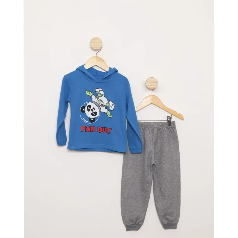 Conjunto Bebê Moletom Com Capuz Estampa Astronauta Azul 3