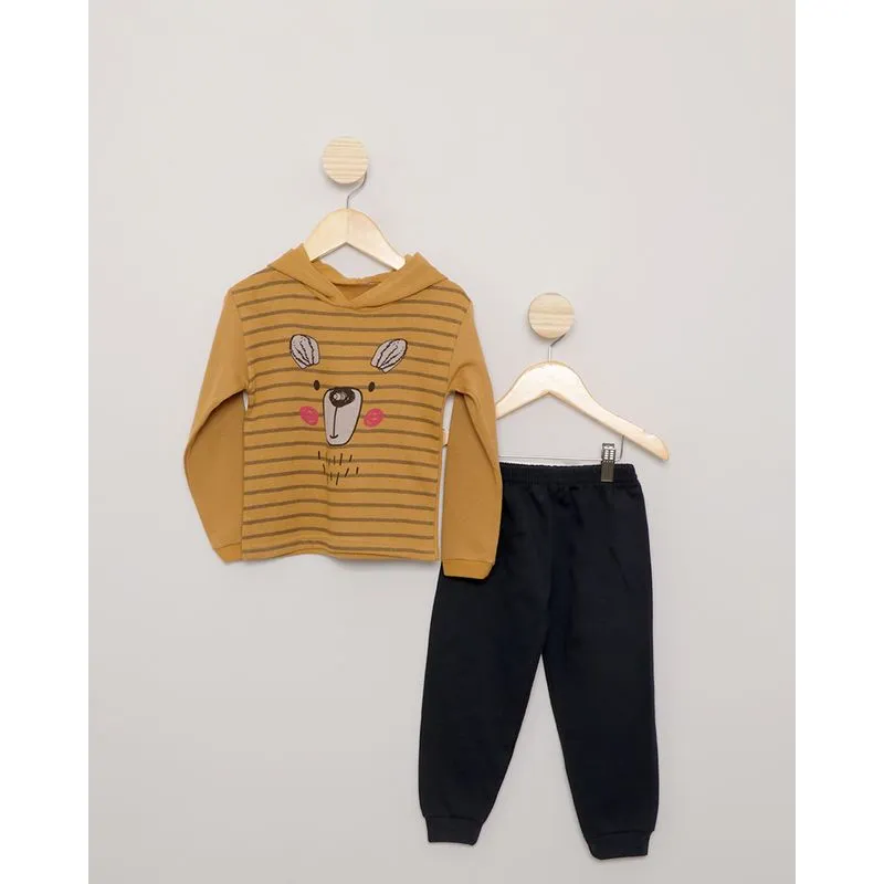 Conjunto Bebê Moletom Com Capuz Estampa Ursinho Bege 2