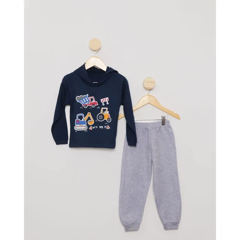 Conjunto Bebê Moletom Com Capuz Estampa Carrinhos Marinho 3