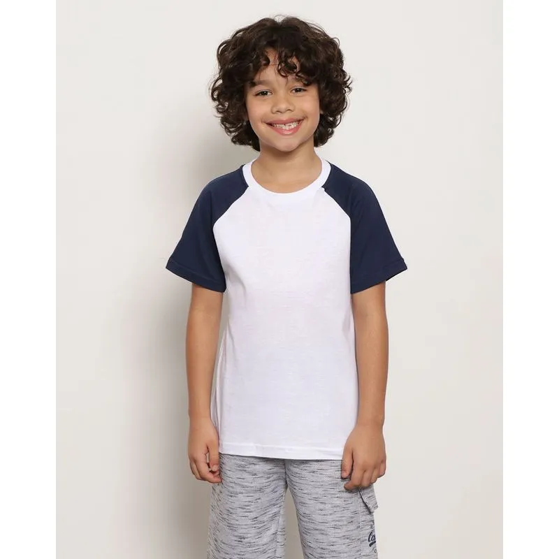Camiseta Infantil Manga Curta Raglan Branca 6