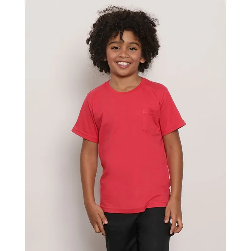 Camiseta Infantil Manga Curta Bolso Único Frontal Vermelha 10