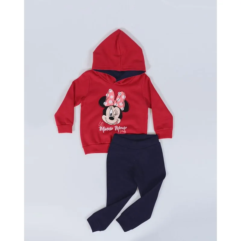 Conjunto Moletom Bebê Minnie Mouse Com Capuz Vermelho Escuro 2