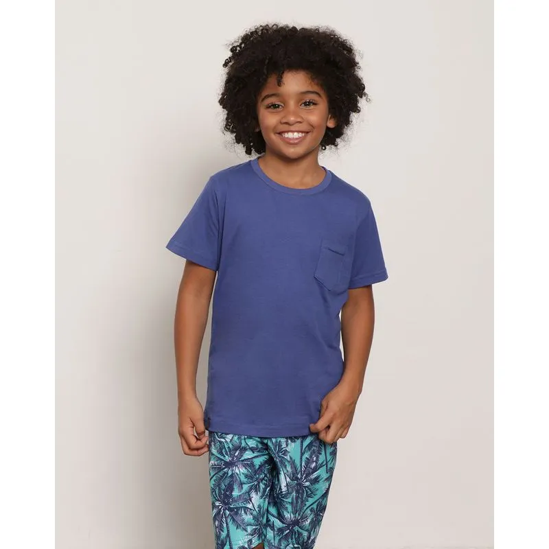 Camiseta Infantil Manga Curta Básica Azul 6