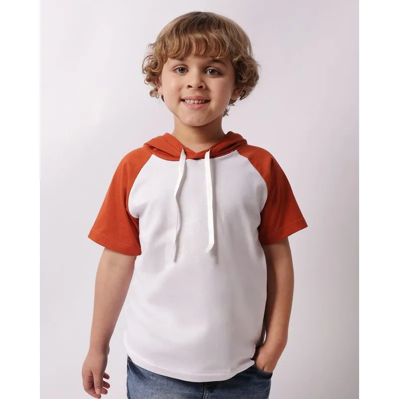 Camiseta Infantil Com Capuz Manga Raglan Branca 6