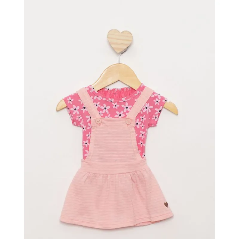 Conjunto Salopete Bebê Menina Texturizada Rosa M