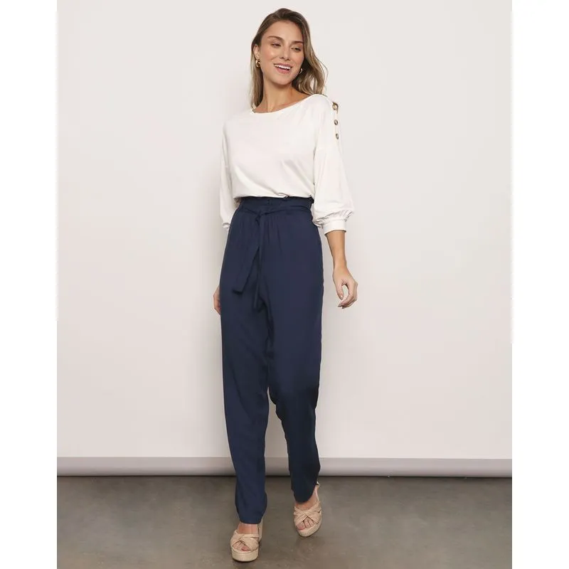 Calça Feminina Berry & Co. Clochard Viscose Lisa Marinho G