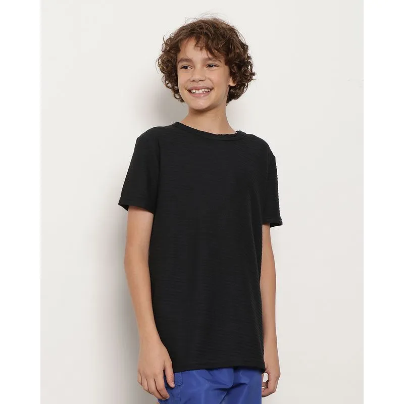 Camiseta Juvenil Manga Curta Texturizada Preta 16