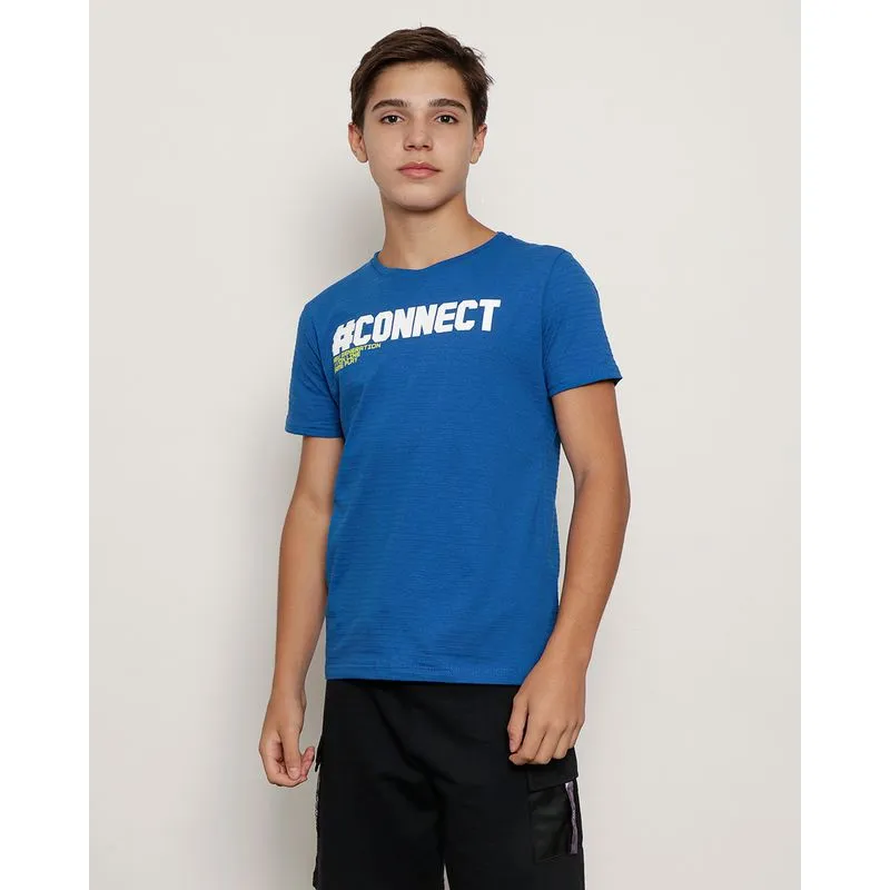 Camiseta Juvenil Menino Texturizada Estampa Frontal Manga Curta Gola Redonda Azul 14