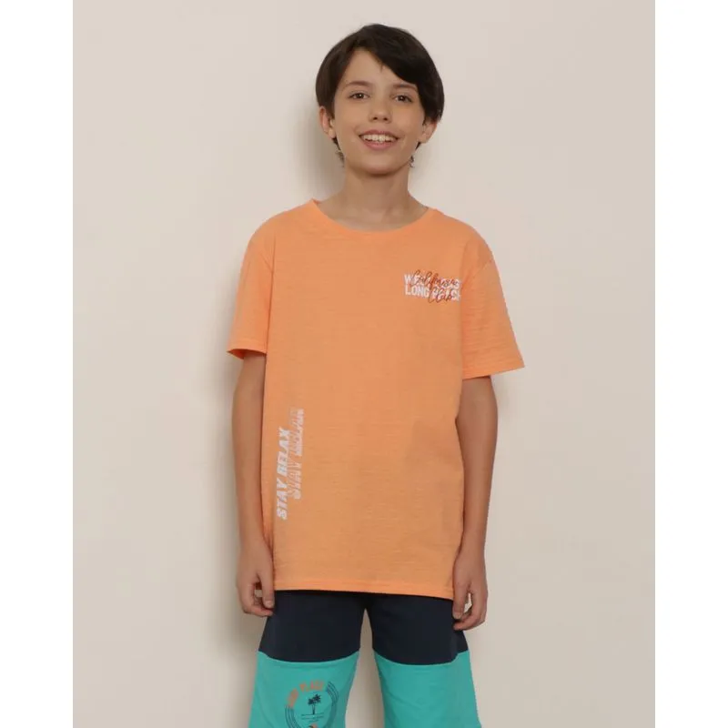 Camiseta Juvenil Menino Estampa Tropical Manga Curta Laranja 12