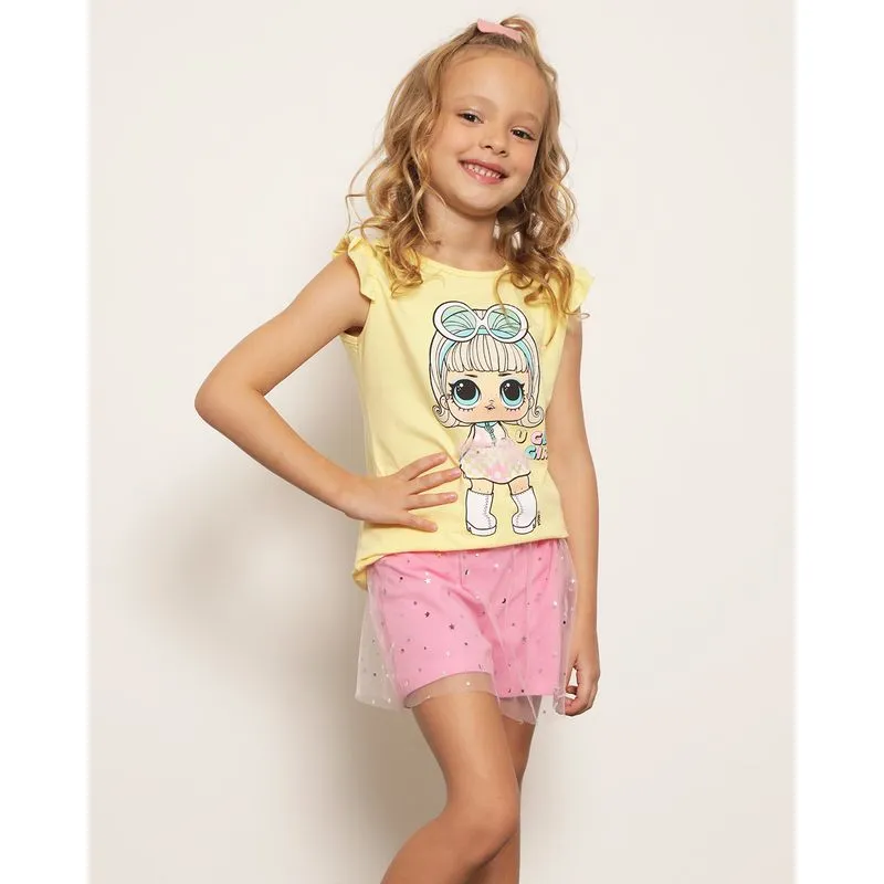 Conjunto Infantil Curto Estampa Interativa LOL Amarelo 6
