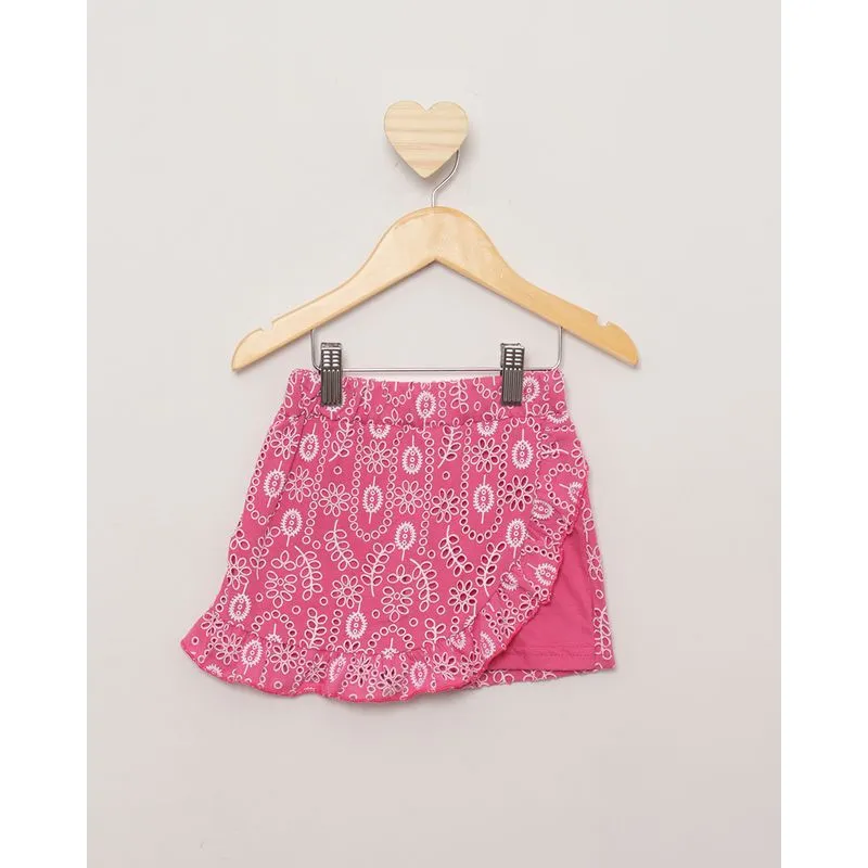 Shorts Saia Bebê Transpassado Laise Com Babado Rosa 3