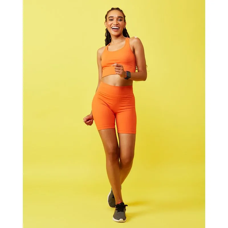 Short Feminino Curto Fitness Com Recorte Laranja G