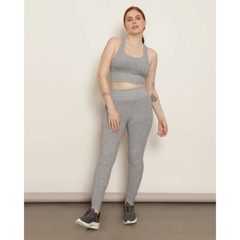 Calça Legging Feminina Fitness Com Recortes Cinza Médio M