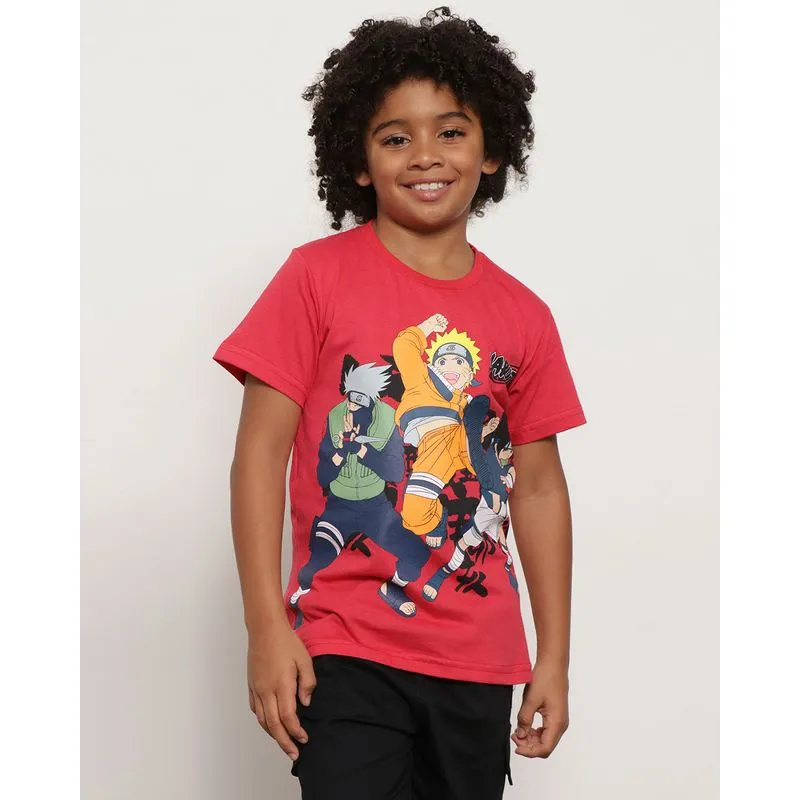 Camiseta Infantil Manga Curta Estampa Naruto Vermelha 10
