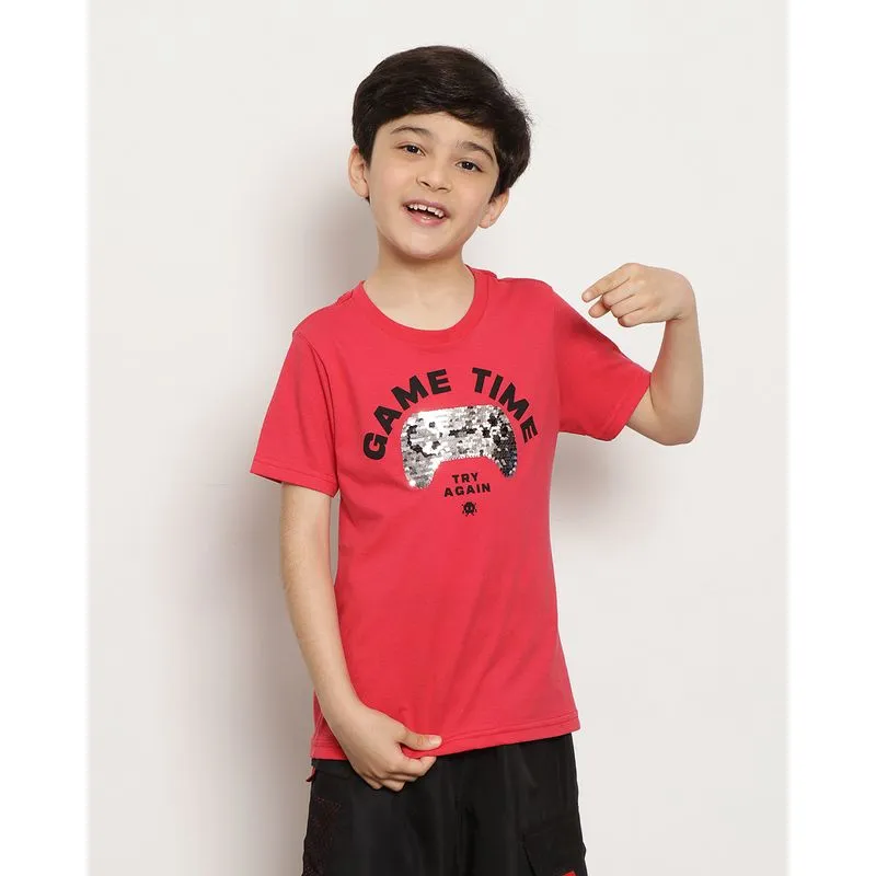 Camiseta Infantil Manga Curta Estampa Paetê Reversível Vermelha 6