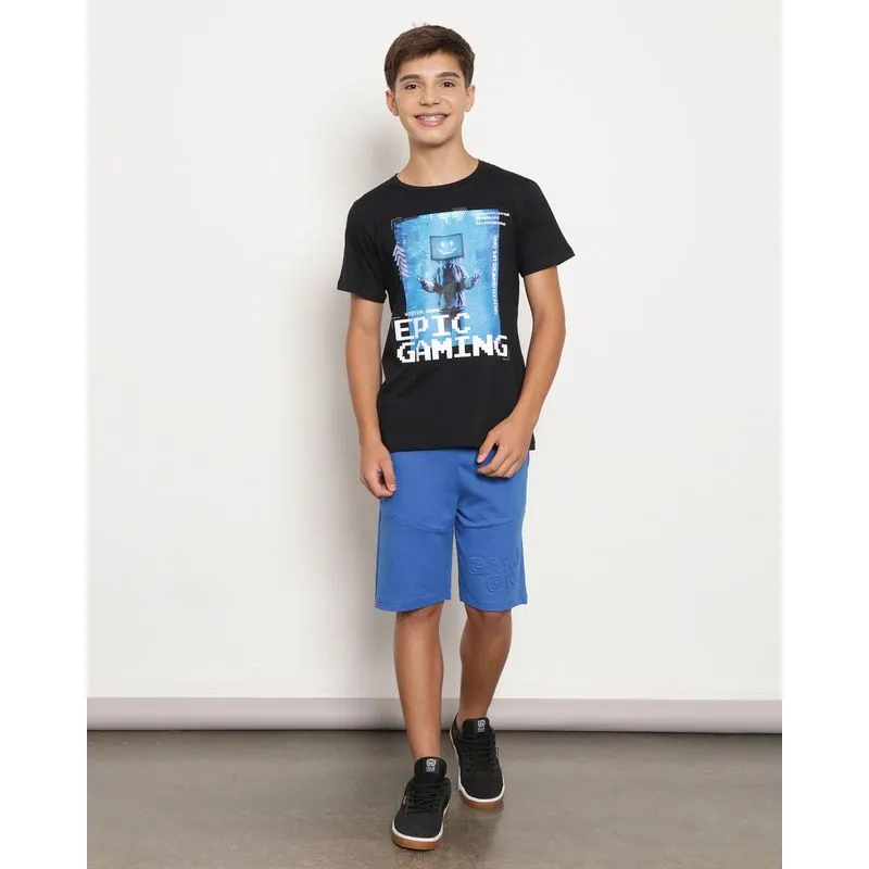 Bermuda Juvenil Moletinho Estampa Emboss Azul 14