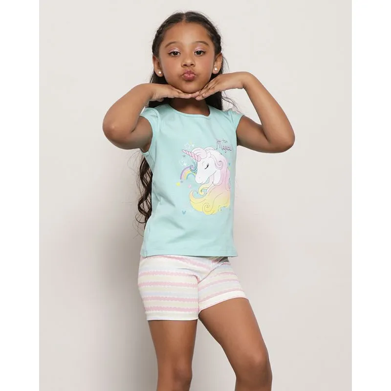 Conjunto Infantil Curto Estampa Frontal Unicórnio Verde 8