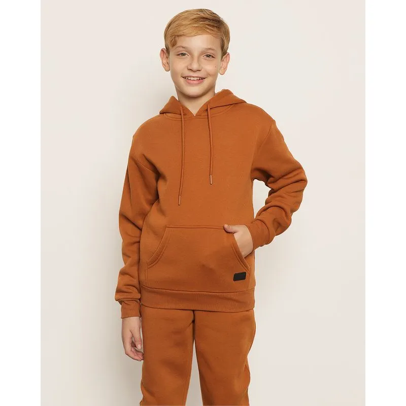 Blusão Moletom Juvenil Bolso Com Capuz Manga Longa Marrom 14
