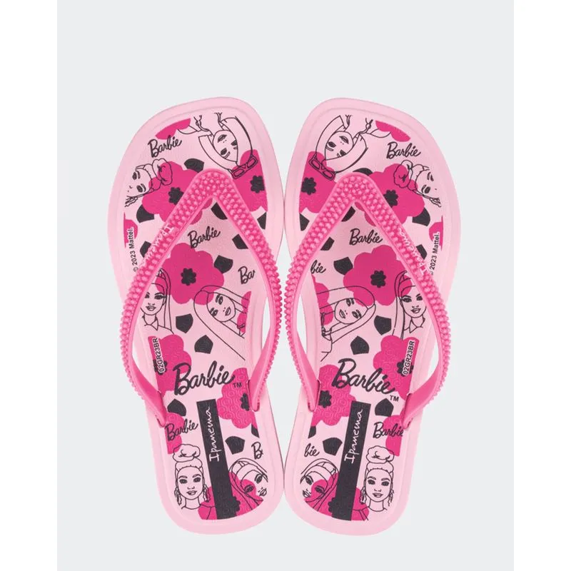 Chinelo Infantil Ipanema Tiras Texturizadas Estampa Barbie Rosa 29/30