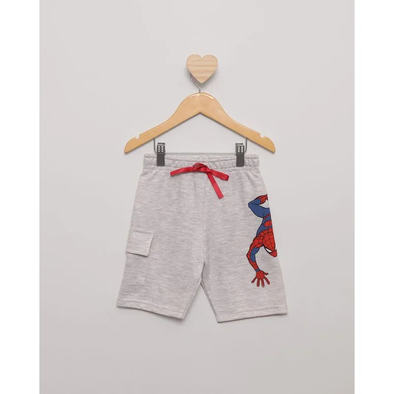 Bermuda Bebê Moletinho Marvel Estampa Homem Aranha Mescla Cinza 3