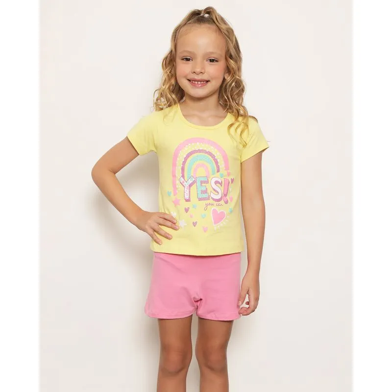 Conjunto Infantil Curto Estampa Arco Iris Amarelo 10