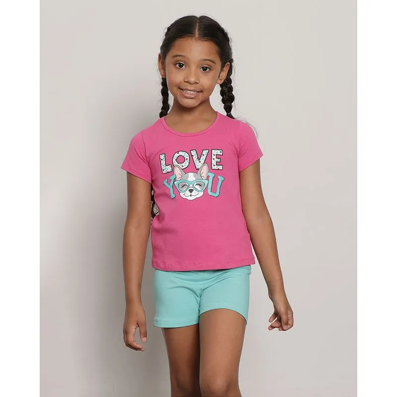 Conjunto Infantil Curto Estampa Gatinho Rosa 10