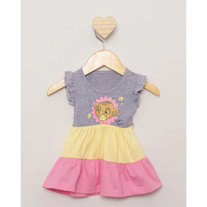 Vestido Bebê Curto Disney Estampa Rei Leão Três Marias Cinza M