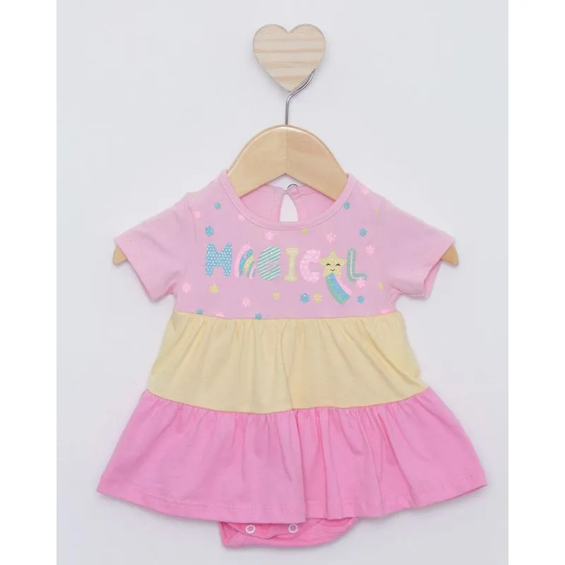 Vestido Bebê Menina Três Marias Com Estampa Rosa G