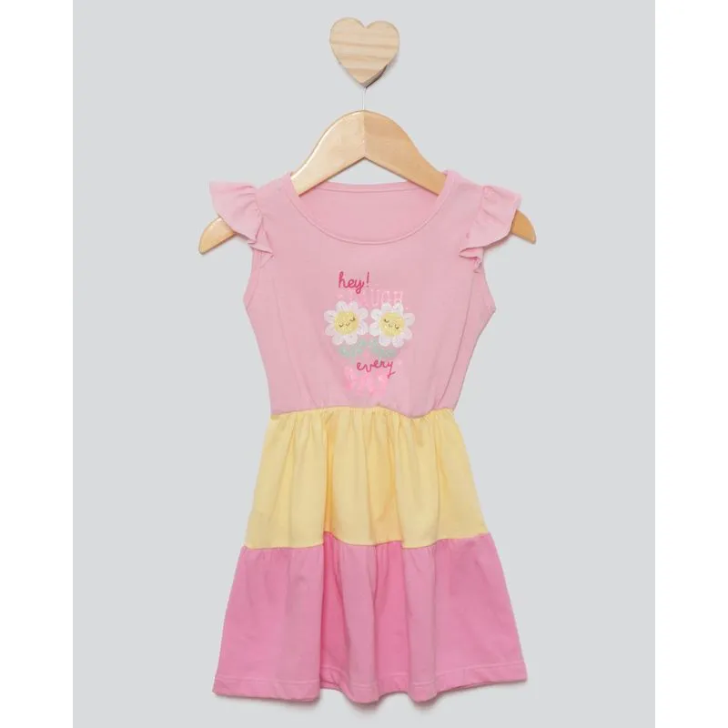 Vestido Bebê Regata com Frufru Três Marias Estampa frontal Rosa 2