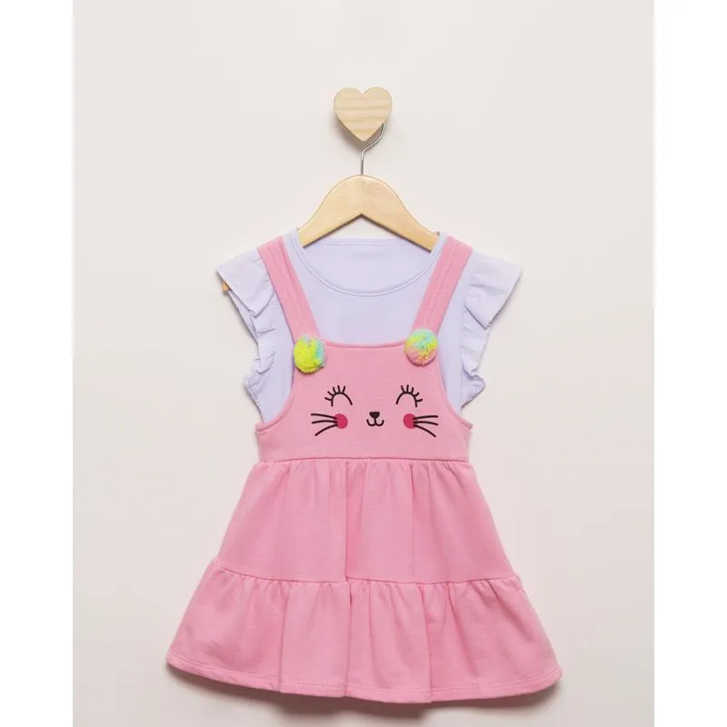 Conjunto Bebê Salopete Aplique Pom Pom Rosa 3