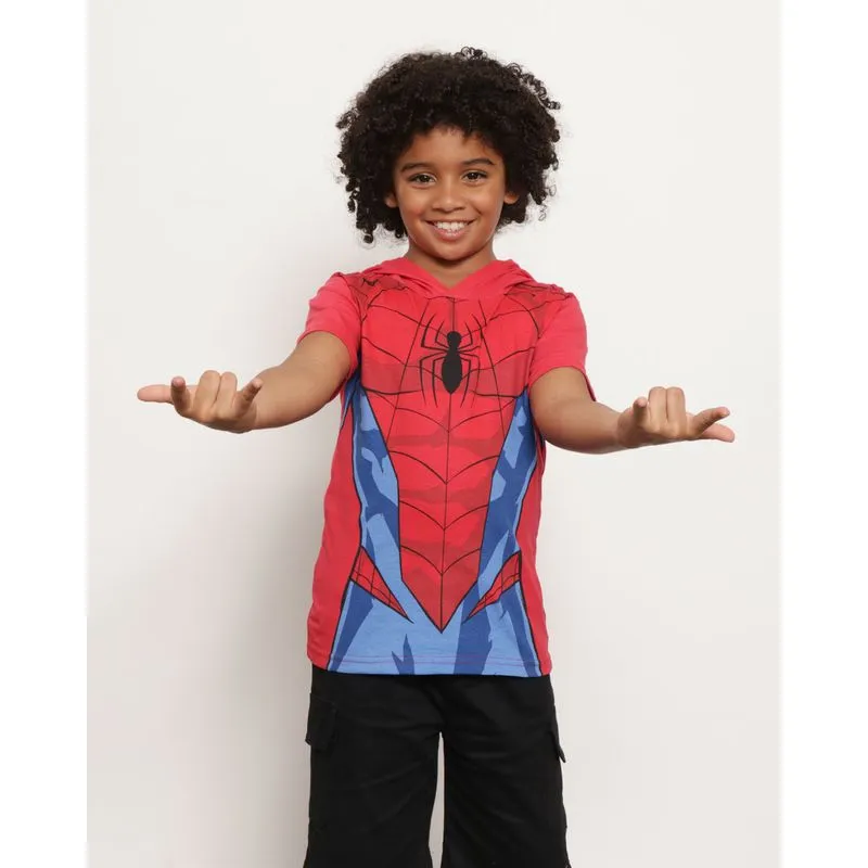 Camiseta Infantil Manga Curta Marvel Homem Aranha Com Capuz Vermelha 6