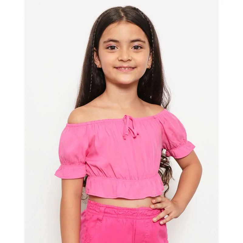 Blusa Infantil Cropped Ciganinha Viscose Com Babado Rosa 8