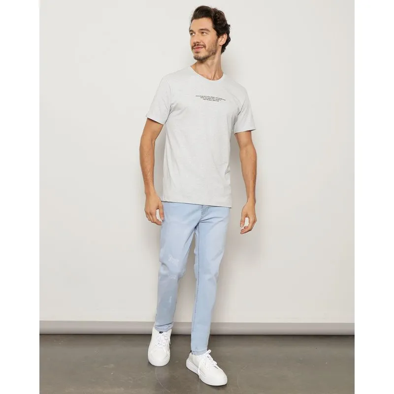 Calça Jeans Masculina Slim Com Puídos Azul 48