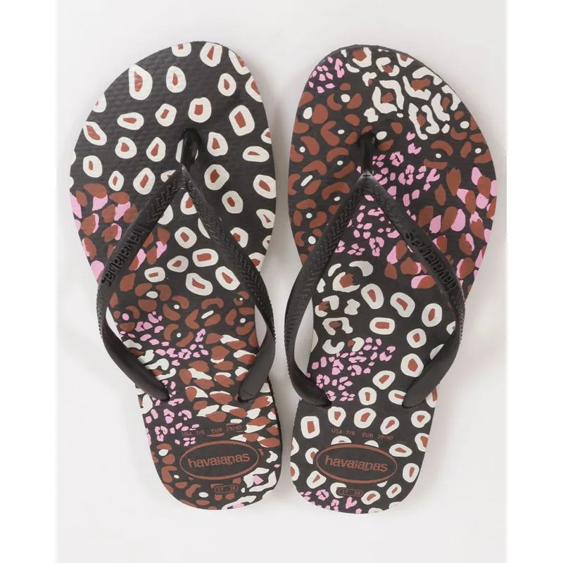Chinelo Havaianas Feminino Slim Estampa Oncinha Preta 35/36