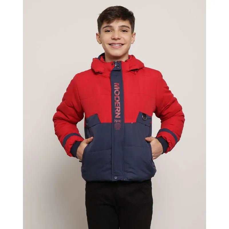 Jaqueta Juvenil Puffer Com Capuz Removível Vermelho 16