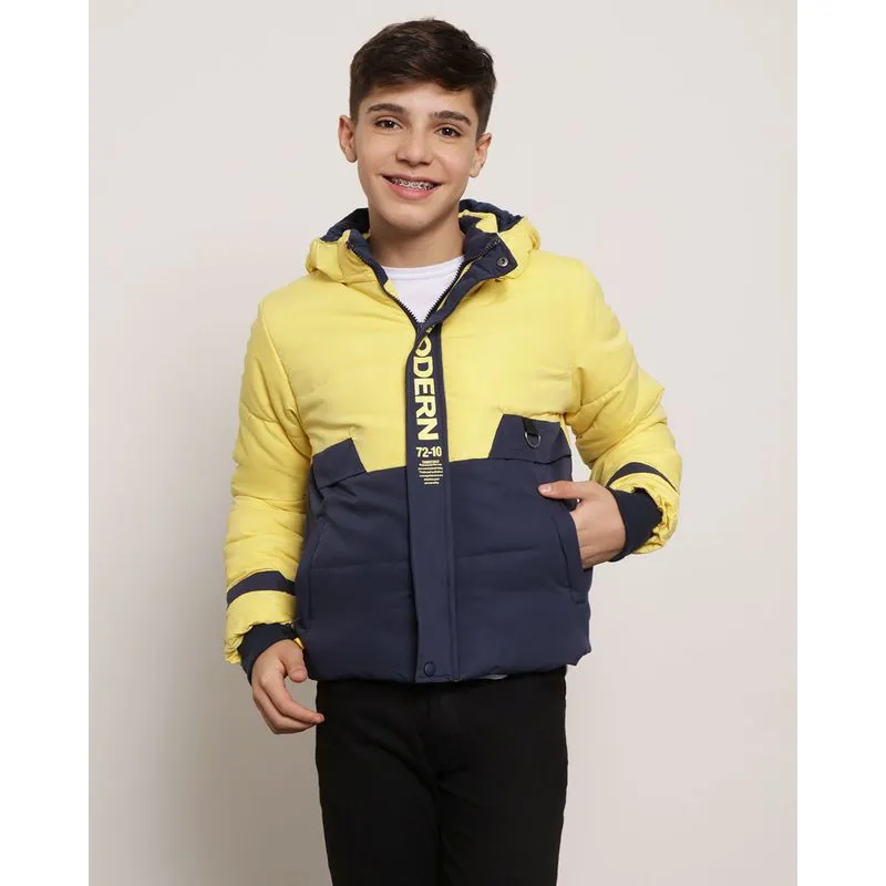 Jaqueta Juvenil Puffer Com Capuz Removível Amarelo 16