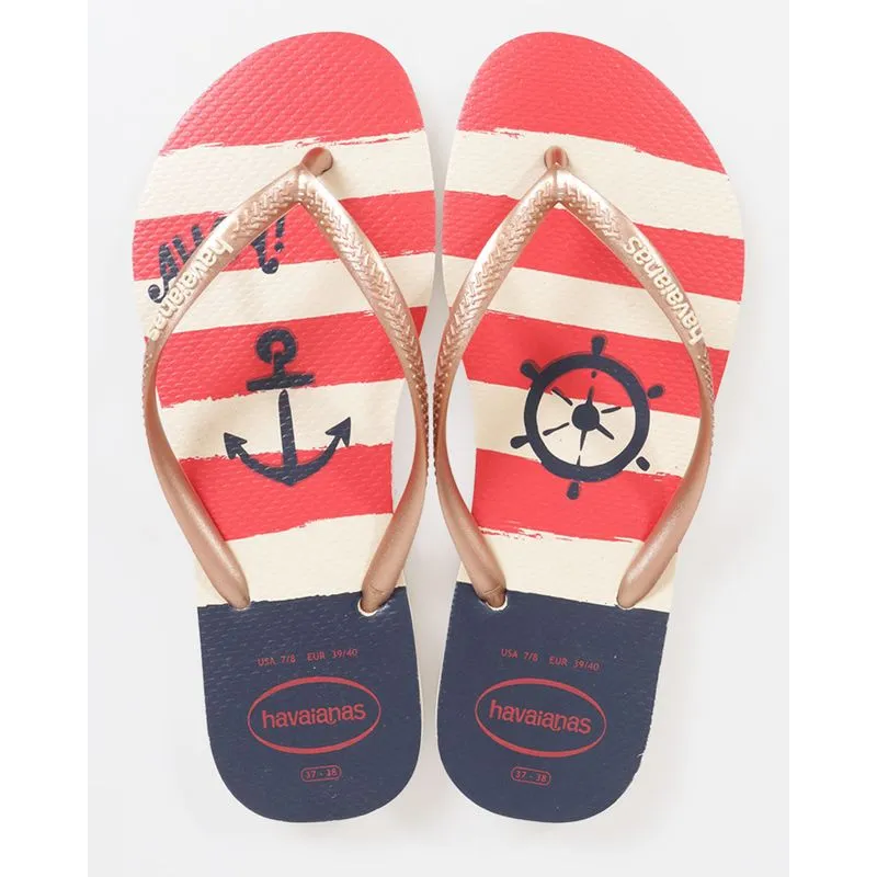 Chinelo Havaianas Feminino Slim Estampa Náutica Bege 39/40