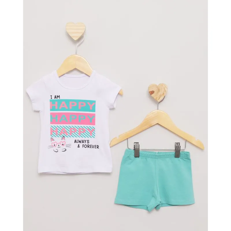 Conjunto Bebê Manga Curta Estampa Frontal Branco 1