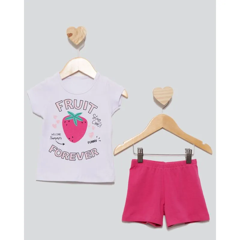 Conjunto Bebê Curto Estampa Fruta Manga Curta Branca 3