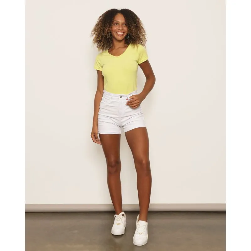 Short Sarja Feminino Vizzy Barra Dobrada Branco 44