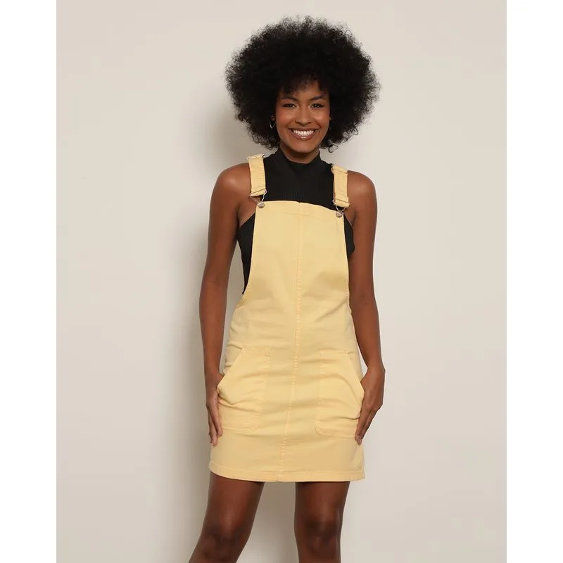 Salopete Sarja Feminino Com Bolsos Alças Ajustáveis Amarelo 38