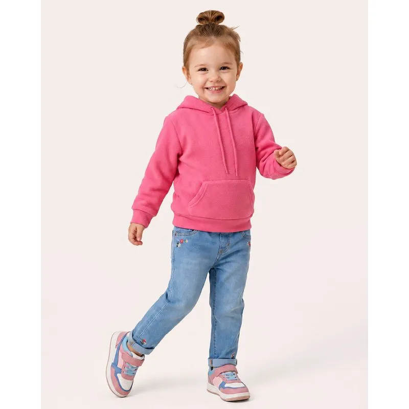 Blusão Moletom Bebê Bolso Canguru Manga Longa Com Capuz Rosa 3