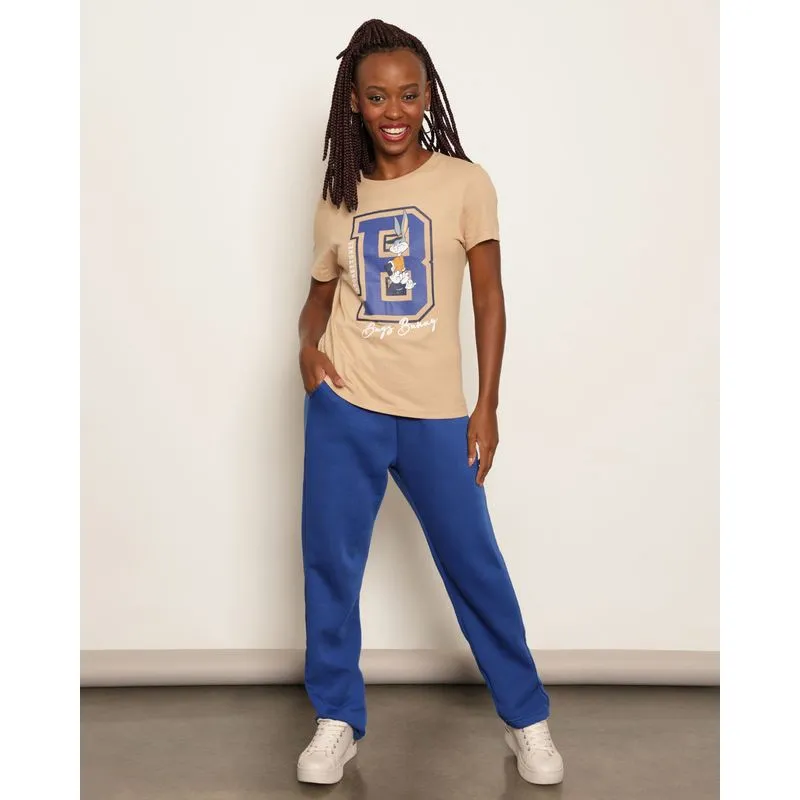 Calça Moletom Feminina Peluciada Reta Com Bolsos Azul G