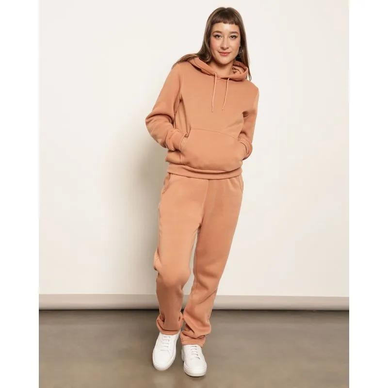 Calça Moletom Feminina Peluciada Reta Com Bolsos Bege P