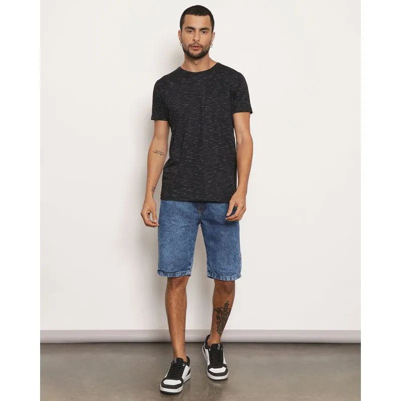 Bermuda Jeans Masculina Reta Marmorizada Azul 40