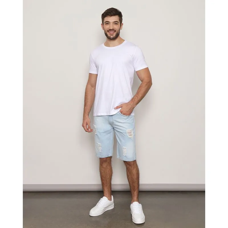 Bermuda Jeans Masculina Destroyed Delavê Azul 42