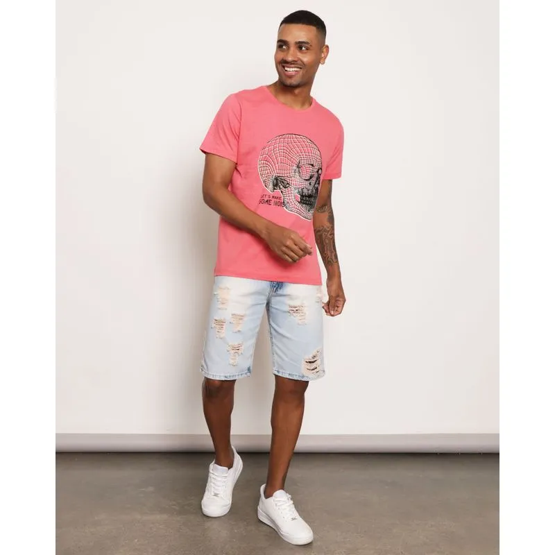 Bermuda Jeans Masculina Com Destroyed Reta Azul 38